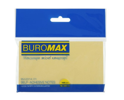 Папір клейкий 76*127мм 100арк BuroMax ВМ.2314-01 - жовтий