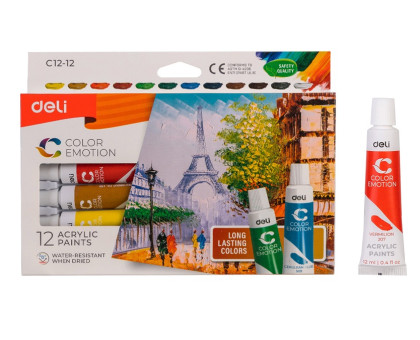 Фарба акрилова декоративна Deli Color Emotion 12кол EC12-12 - 12мл асорті