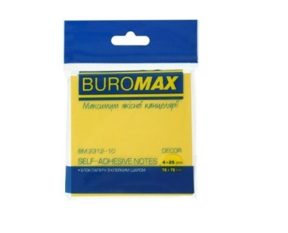 Папір клейкий 76*76мм 100арк BuroMax ВМ.2312-10- мікс пастель