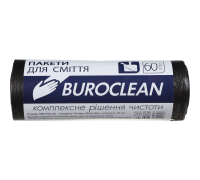 Пакети для сміття 60л/20шт, 580х700мм, чорні,10 мкм ПНТ (HDPE), BUROCLEAN ECO