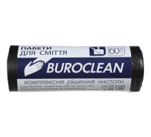 Пакети для сміття 60л/20шт, 580х700мм, чорні,10 мкм ПНТ (HDPE), BUROCLEAN ECO