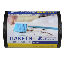 Пакети для сміття 35л/100шт,500х600мм, міцні, чорні,11мкм,ПВТ (LDPE) BUROCLEAN EuroStandart