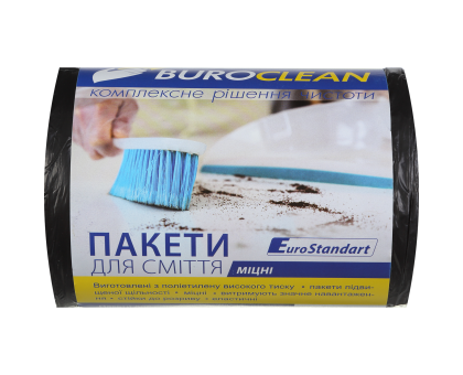 Пакети для сміття 35л/100шт,500х600мм, міцні, чорні,11мкм,ПВТ (LDPE) BUROCLEAN EuroStandart