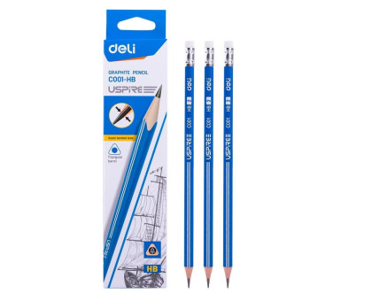 Олівець граф з гумкою Deli НВ EC001