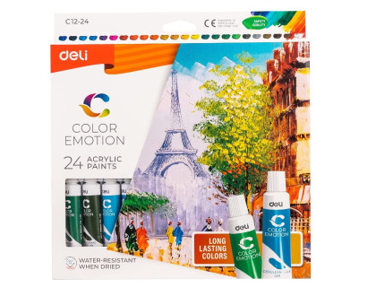 Фарба акрилова декоративна Deli Color Emotion 24кол EC12-24 - 12мл асорті