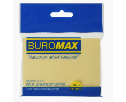 Папір клейкий 76*102мм 100арк BuroMax ВМ.2313-01 - жовтий