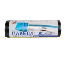 Пакети для сміття 120л/10шт, 900х1000мм, міцні, чорні, 24мкм, ПВТ (LDPE), BUROCLEAN EuroStandart