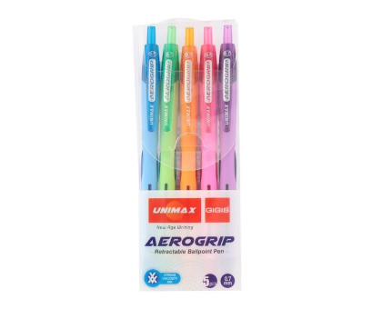 Ручки кольорові кулькові Aerogrip UX-140 - 5шт