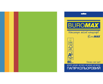 Набір кольорового паперу А4 80г/м2 INTENSIVE EUROMAX 5 кольорів 250 аркушів BUROMAX BM.27213250E-99