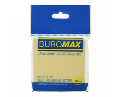 Папір клейкий 76*76мм 100арк BuroMax ВМ.2312-01 - жовтий